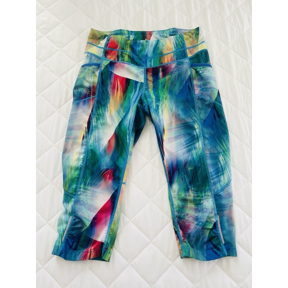 Athleta Tropea Dobby Capri Leggings Women's S Multicolor Yoga Running Athletic